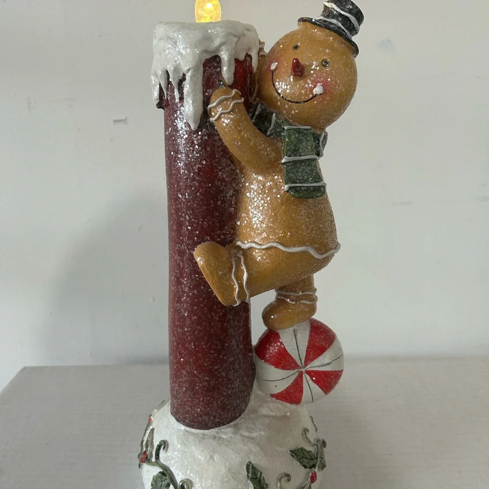 12” Lighted Christmas Gingerbread Peppermint Candy Candle Valerie Parr Hill